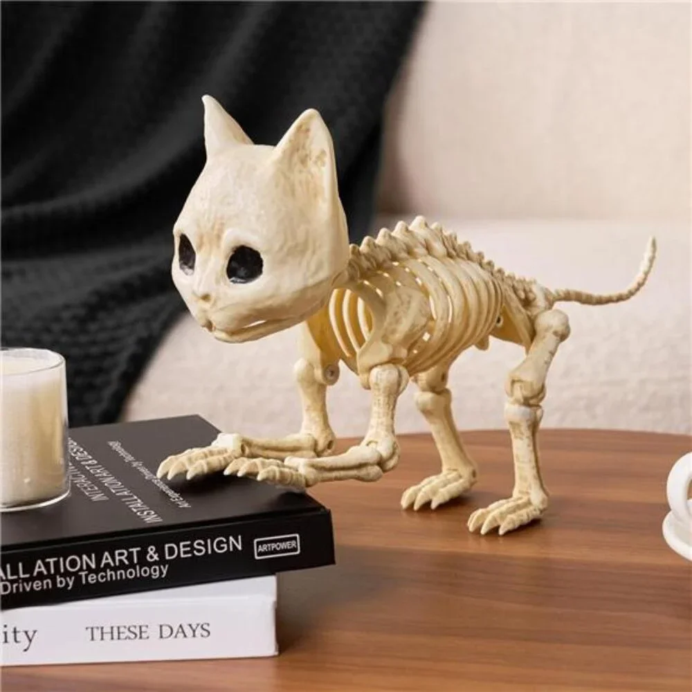 Cat Skeleton Halloween Decorations 8 Inch Plastic Animal Skeletons with